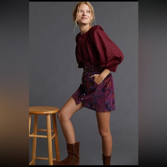 ‼️RARE‼️🎸PILCRO🎸🔥NWT🔥Corduroy Floral Print Button Down Mini Skirt—2